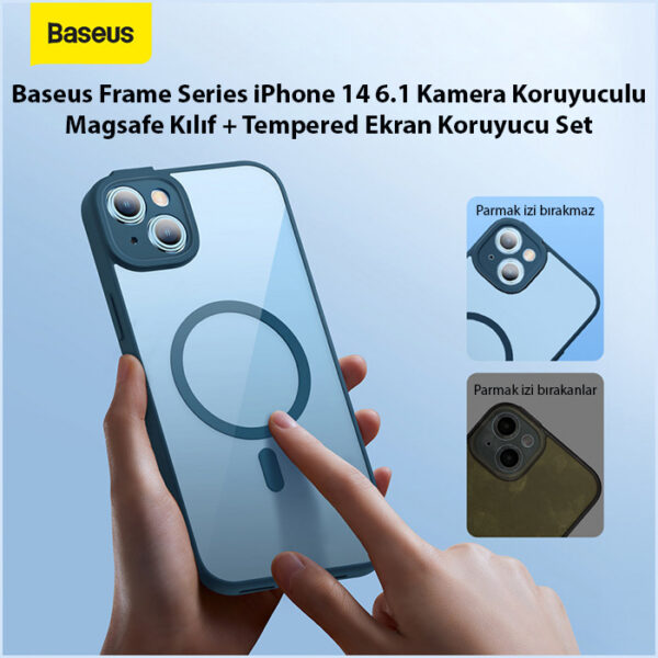 Baseus Frame Series iPhone 14 6.1 Kamera Koruyuculu Magsafe Kılıf + Tempered Ekran Koruyucu Set - Görsel 2