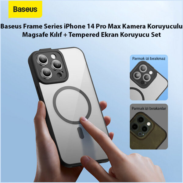 Baseus Frame Series iPhone 14 Pro Max 6.7 Kamera Koruyuculu Magsafe Kılıf + Tempered Ekran Koruyucu - Görsel 2