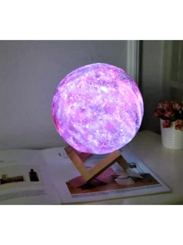 AsonPlus Dekoratif Küre Galaksi-Gezegen Gece Lambası Rgb 6 Renk Değiştiren Ahşap Standlı-Pilli-Orta Boy Galaksi Gece Lambası - Görsel 4