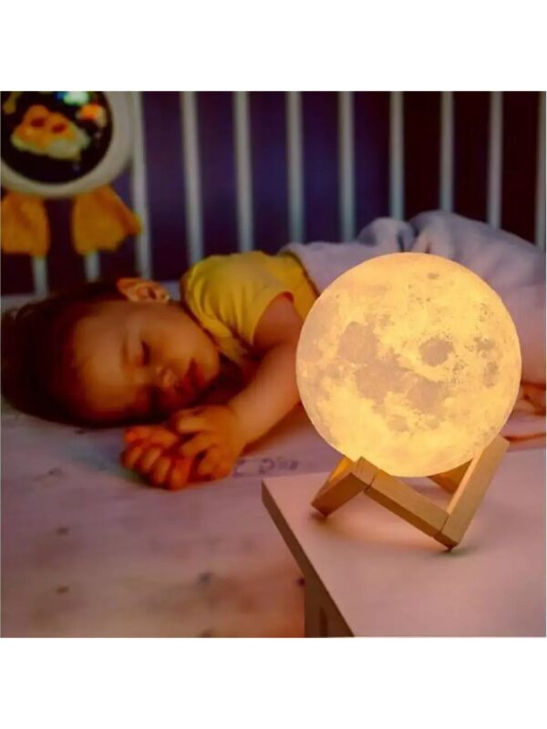 AsonPlus 3D Moon Light Dekoratif Küre Gece Lambası Ahşap Standlı-Pilli-Orta Boy Dolunay Gece Lambası - Görsel 2