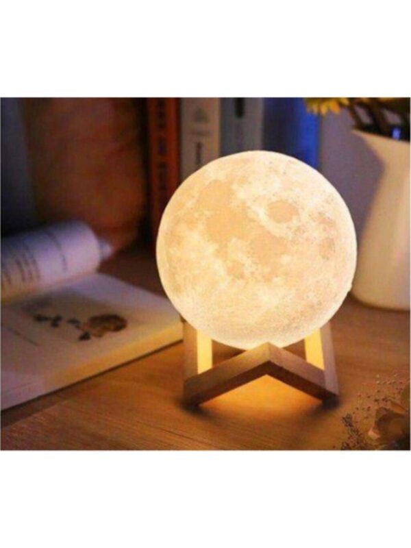 AsonPlus 3D Moon Light Dekoratif Küre Gece Lambası Ahşap Standlı-Pilli-Orta Boy Dolunay Gece Lambası - Görsel 5