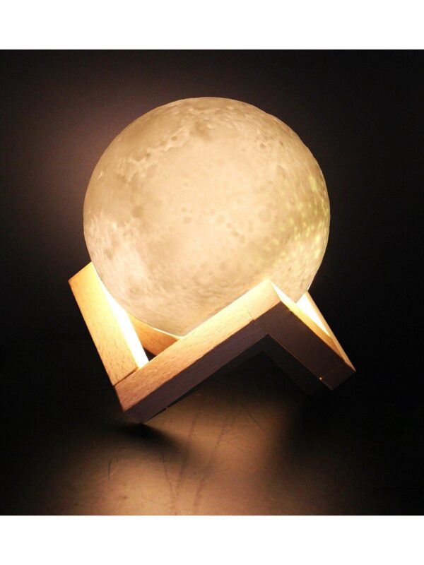 AsonPlus 3D Moon Light Dekoratif Küre Gece Lambası Ahşap Standlı-Pilli-Orta Boy Dolunay Gece Lambası - Görsel 3