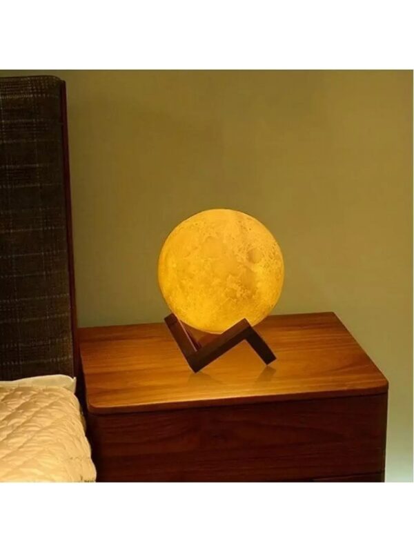 AsonPlus 3D Moon Light Dekoratif Küre Gece Lambası Ahşap Standlı-Pilli-Orta Boy Dolunay Gece Lambası