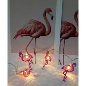 AsonPlus Dekoratif Flamingo Led Işıklı 10 lu Metal Flamingo Dizeleri Pilli Gece Lambası